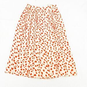 BH Wragge Printed Polka Patterned Pleated Skater Skirt Cream Orange SIze S